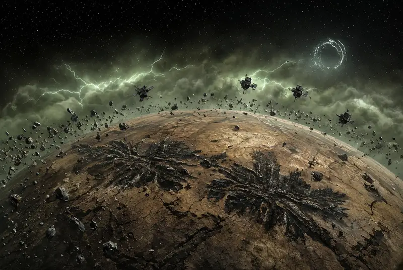 Prison Planet orbit with satellites and jump gate
