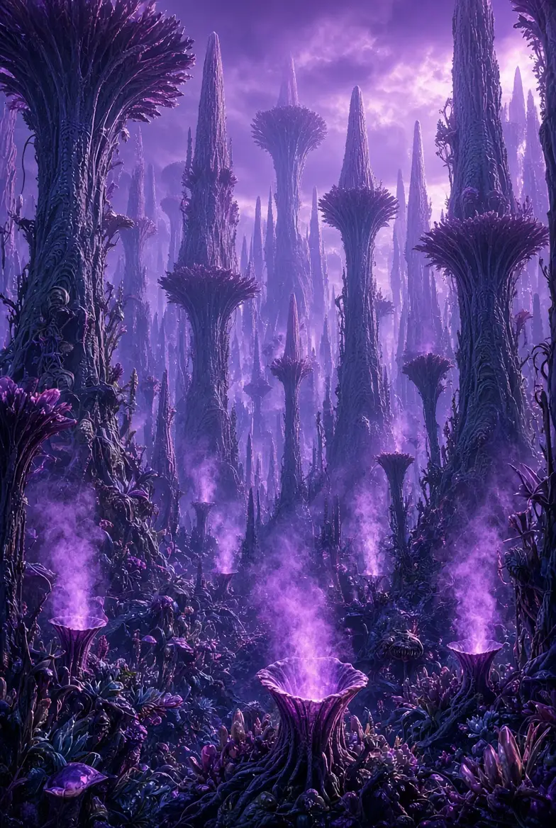 Purple bioluminescent Forest Planet plants
